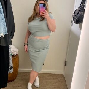 Reformation Striped Two-Piece Set with Lace Trim